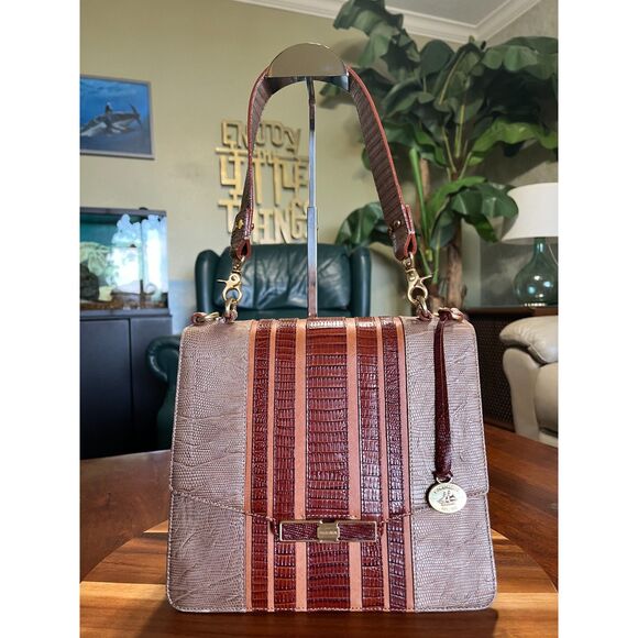 Brahmin Ophelia Satchel Tan Brown Gold Purse Bag Charm - Picture 11 of 11